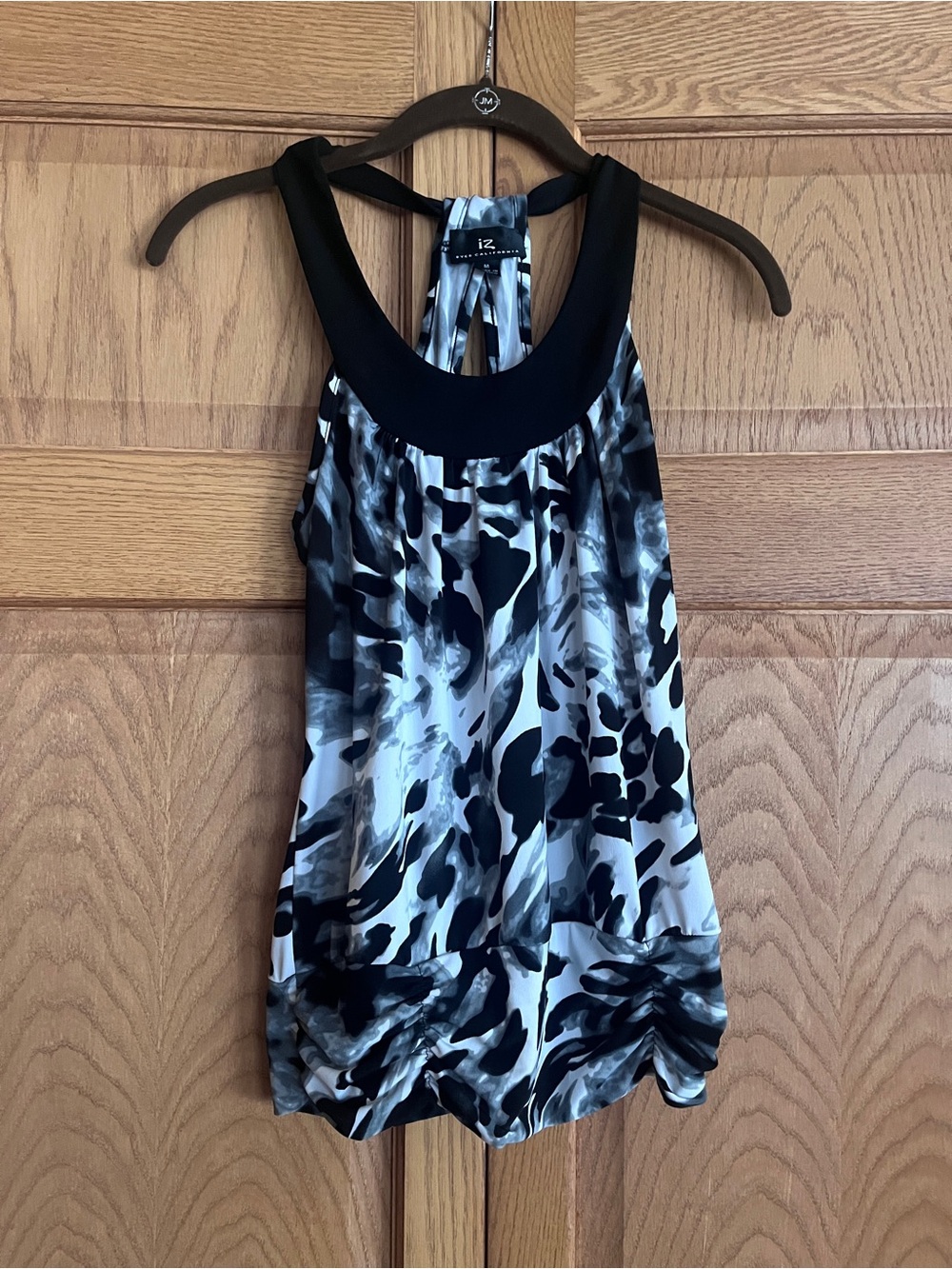 Iz Byer Black and White Abstract Halter Tank Top
